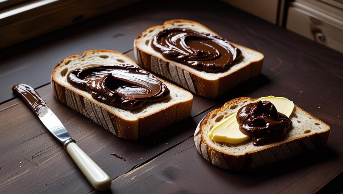 Rustic kitchen countertop with toast and Vegemite spread under warm natural light.
